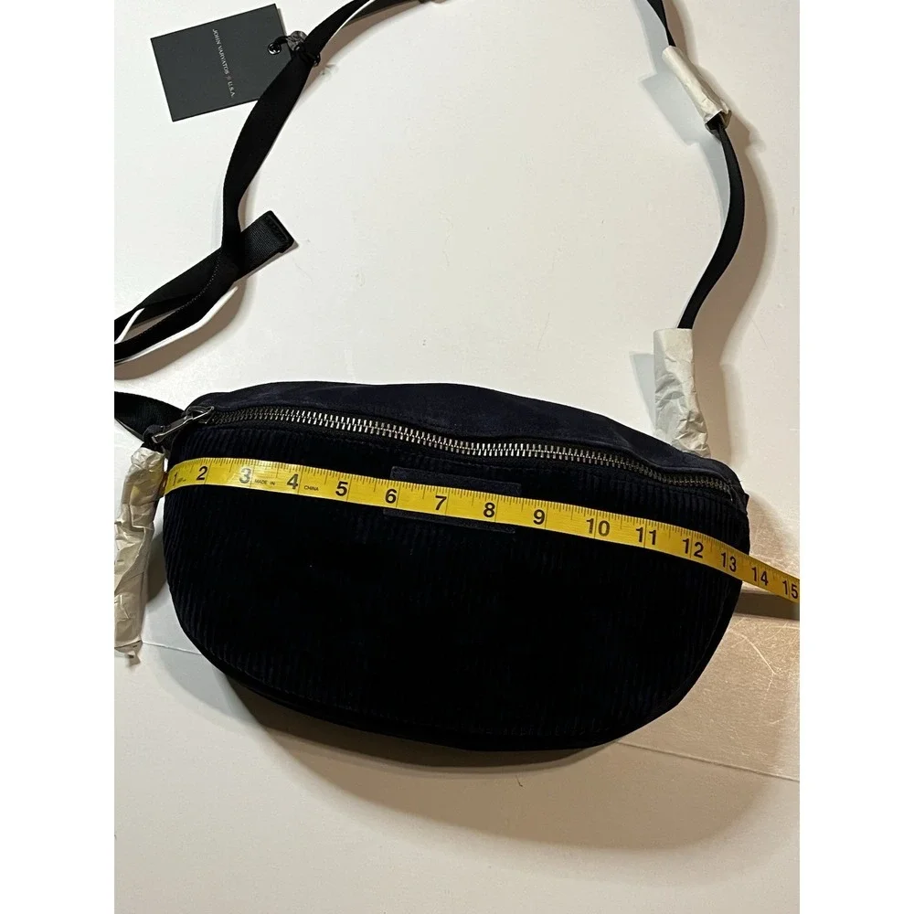 John Varvatos NWT Suede Corduroy Crossbody Bag Blue Three Star USA